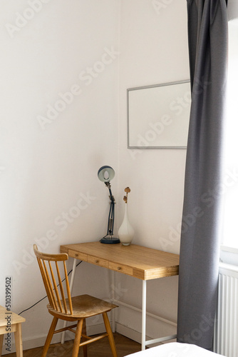 table and chair in an old apartment. office area