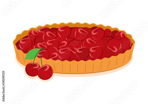 Whole sweet cherry tart icon vector. Sweet fresh cherry pie icon vector isolated on a white background. Fruit cake with cherries vector illustration