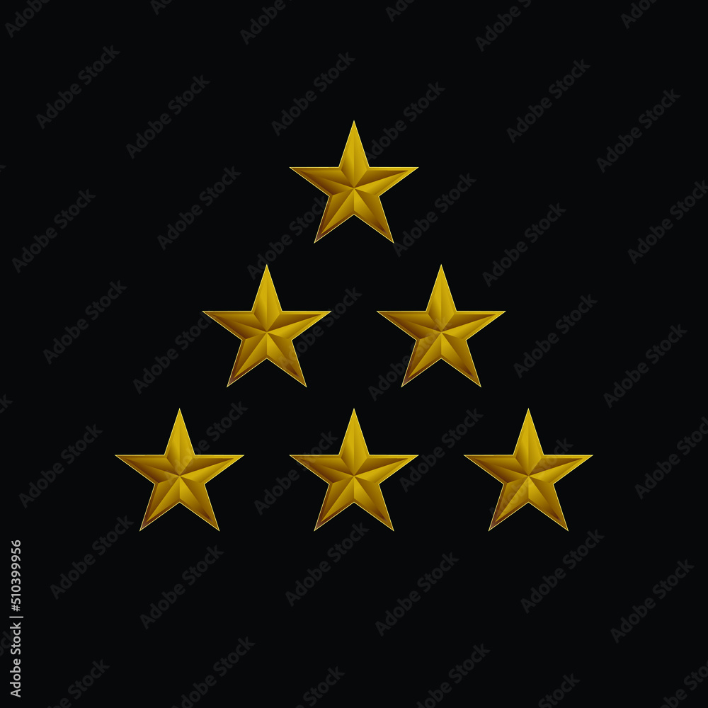 Six stars with gold color on black background. Simple and unique symbol Six stars with gold color on black background. Simple and unique symbol