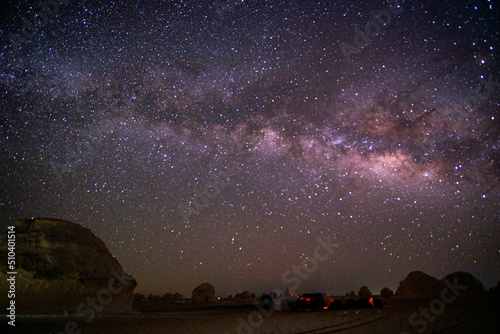 amazing night sky with stars and the milky way in the white desert in Egypt