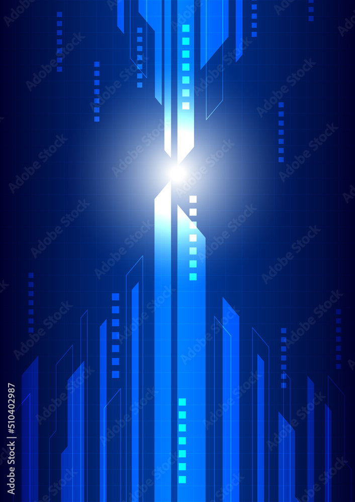 Abstract modern technology background, groups of polygon bars at the top and bottom, dots and grid line, blue color tone