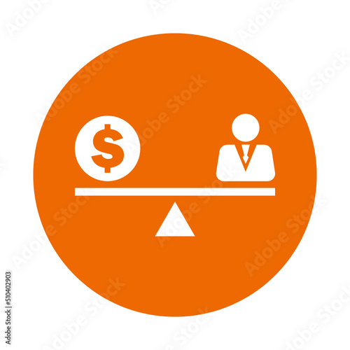 Balance, employee, salary icon. Orange color design.