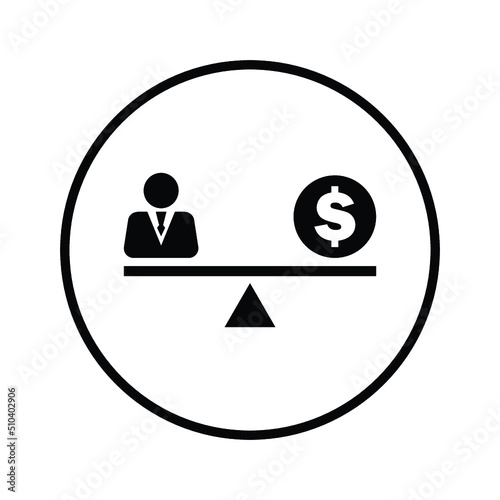 Balance, employee, salary icon. Black vector graphics.
