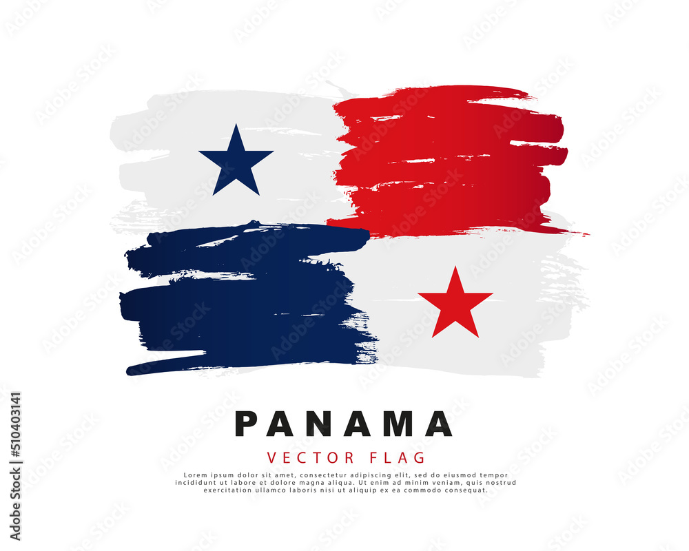 Flag of Panama. blue6 white and red brush strokes, hand drawn. Vector illustration isolated on white background.