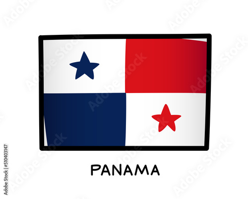 Flag of Panama. Colorful Panamanian flag logo. Blue, white and red brush strokes, hand drawn. Black outline. Vector illustration