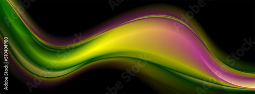 Abstract shiny green purple glossy waves elegant background. Vector banner design