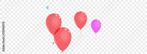 Multicolor Confetti Background Transparent Vector. Balloon Glitter Background. Bright Reflection. Purple Air. Balloon Ribbon Border.