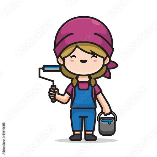 vector cute girl painter