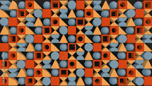 3D Illustration Colorful Retro Vintage Bauhaus Geometric Pattern Design Background in 8K
