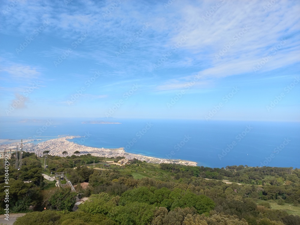 Panorama dalla Torre di Re Federico, Erice, Trapani, Sicilia, Italia