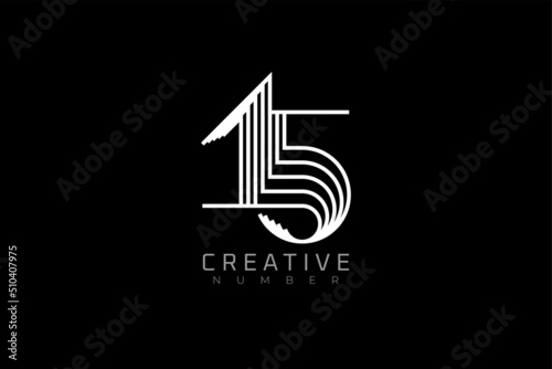 Number 15 Logo, modern and creative number 15 multi line style, usable for brand, anniversary and business logos, flat design logo template, vector illustration