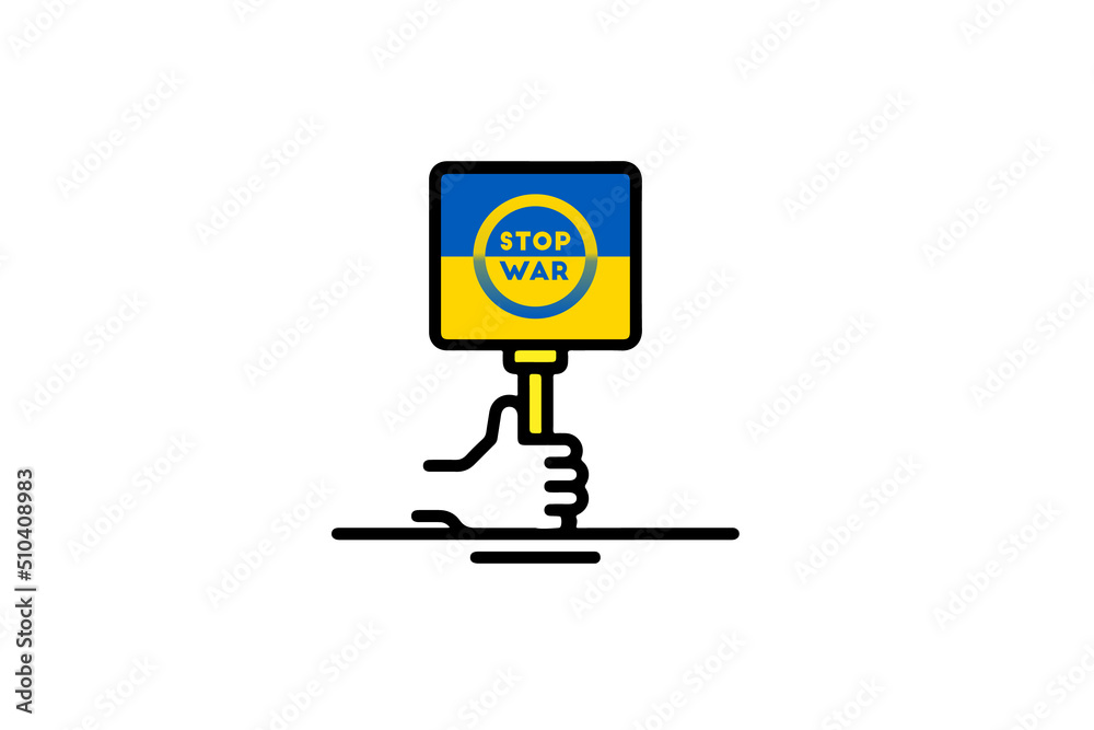 Fototapeta premium ukraine flag signpost with words stop war, ukraine flag vector, ukraine democracy signpost and warning board vector.