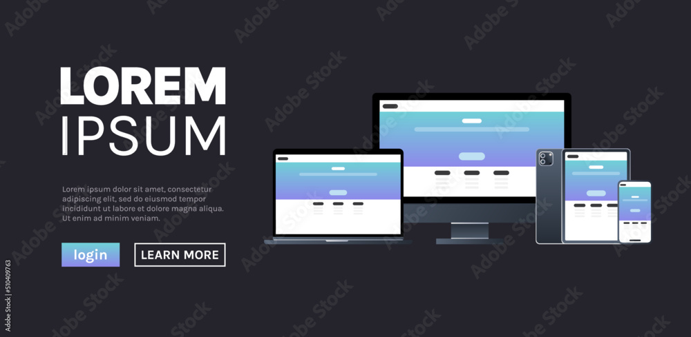 Smart technology devices on black background and responsive web design flat vector illustration.
Smart technology devices on black background and responsive web design flat vector illustration.