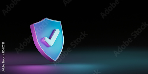 Shield with correct or tick mark for firewall and antivirus protection for technology concept by 3d render illustration.