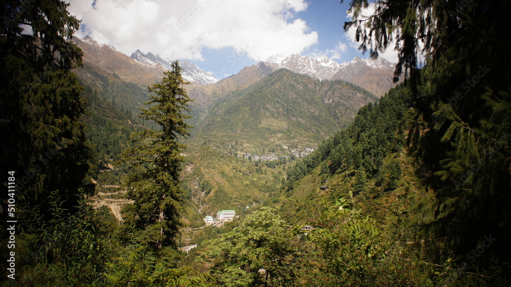 Beautiful mountain scenery hiking in Himalayas