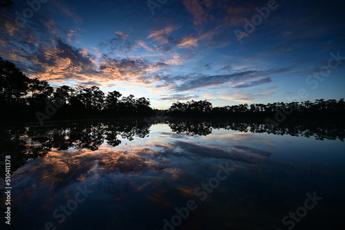 Colorful sunrise cloudscape reflected in calm pond in Everglades National Park, Florida. © Francisco