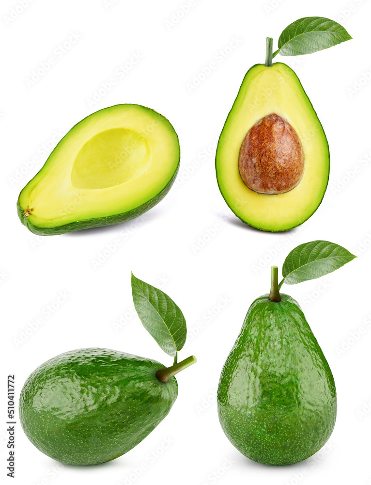Avocado set isolated on white background Avocado set isolated on white background