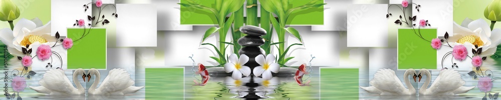 Obraz premium Panoramic spa background for kitchen apron. High-quality image for glass panels (skinali). 3d image.