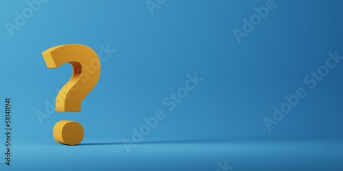 3D render of orange question mark symbol on blue background Fototapeta