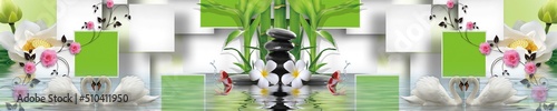 Panoramic spa background for kitchen apron. High-quality image for glass panels  skinali . 3d image.