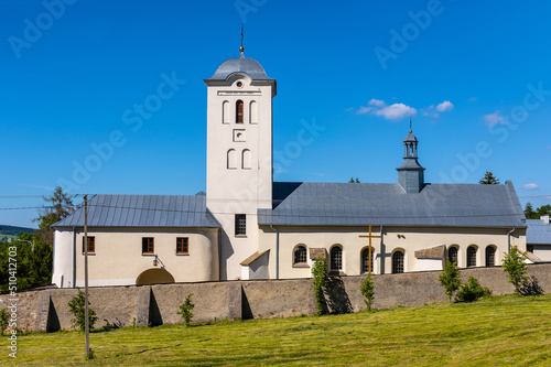 St. Catherine church and Benedictine convent in Swieta Katarzyna village near Bodzentyn in Swietokrzyskie Mountains in Poland