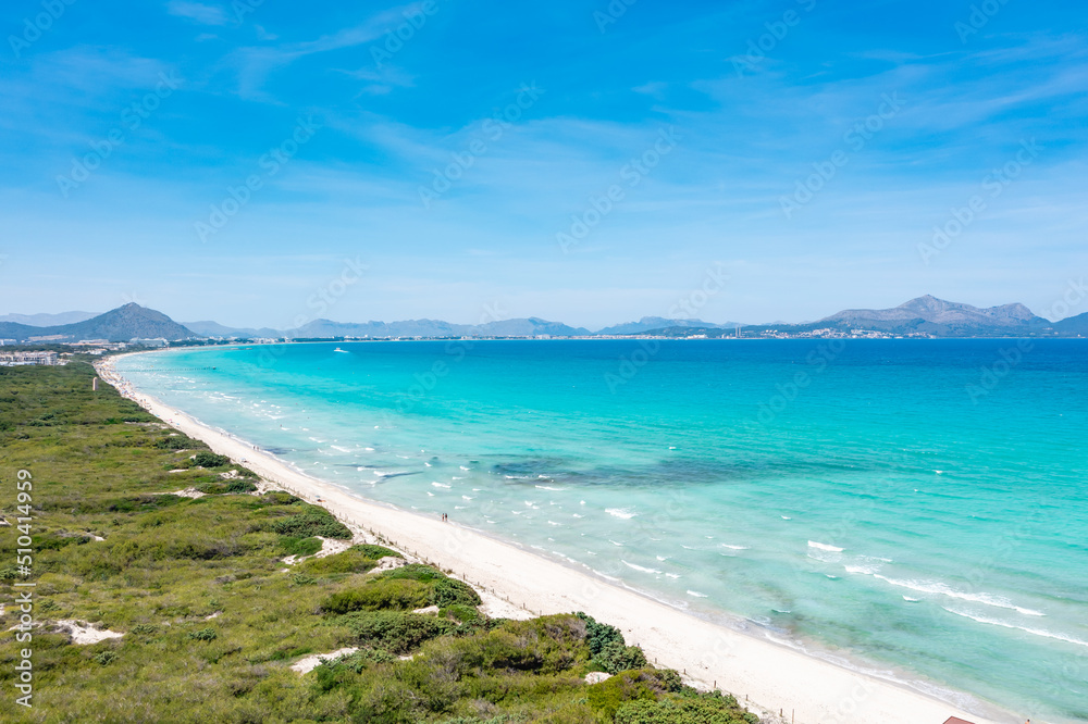 Top view of Playa de Muro beach, Mallorca, Spain