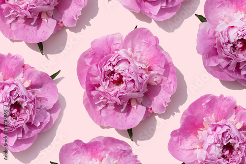 bright pink peonies pattern on a coral pink background © World of AI