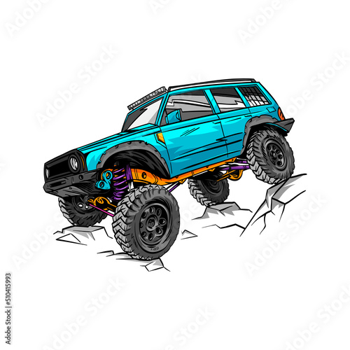 Off road car sketch. Sticker design template. Vector illustration.