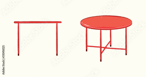 Red cute simple round table for Taiwanese ghost festival in flat cartoonish doodle illustration art design