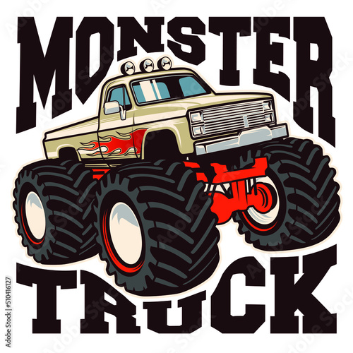 monster truck vector logo design inspiration, Design element for logo, poster, card, banner, emblem, t shirt. Vector illustration