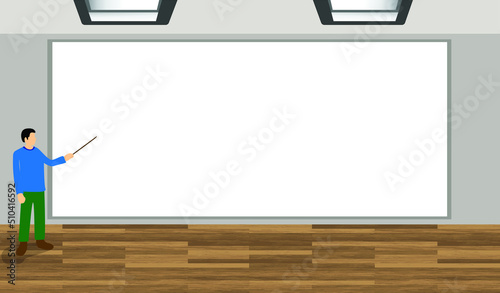 The man is pointing out to explain his presentation on blank background , copy space vector , blank background for copy space, advertisement , announcement and other