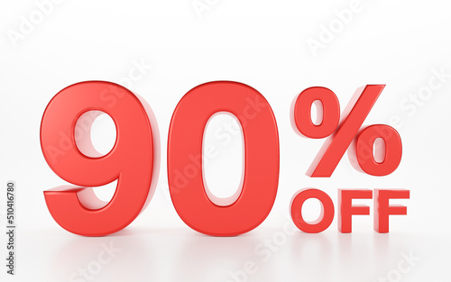 3D Discount 90 Percent off isolated on white background, Red ninety numbers, special offers, banners used in billboards.