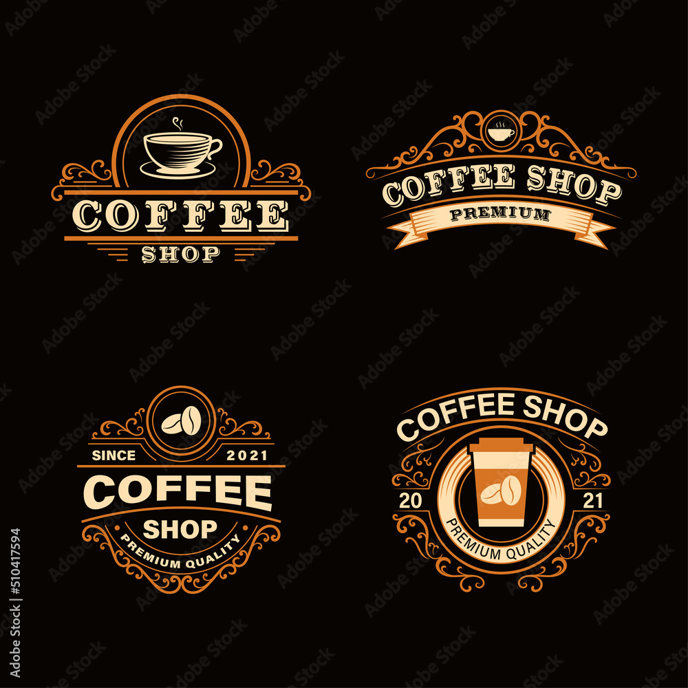 Obraz premium coffee shop logo set in vintage style.