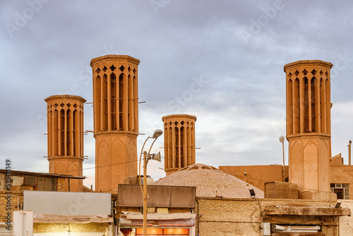 Traditional Iranian windcatcher towers, Yazd photo
