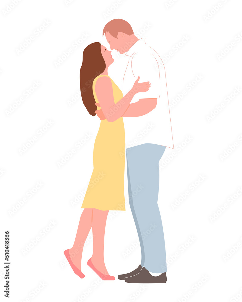 Couple in love hugging. Faceless. Flat vector illustration.