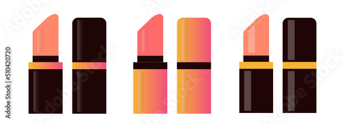 Makeup set, decorative beauty products. Lipstick set. Flat graphic vector illustration. Gradient lipstick, flat lipstick isolated, cosmetics, beauty, lip cosmetics, pomade set,   lip-gloss