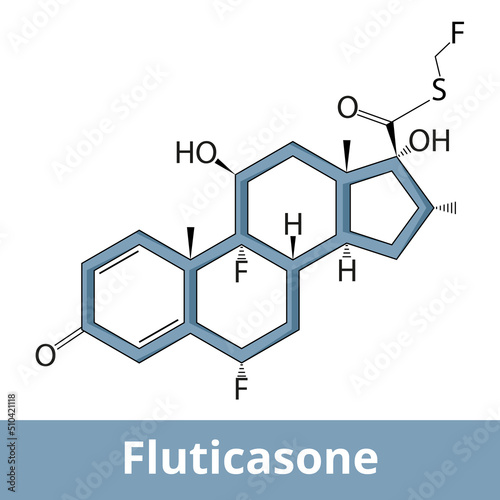 Chemical structure of fluticasone propionate. It is a steroid medication. When inhaled it is used for the long term management of asthma and COPD.