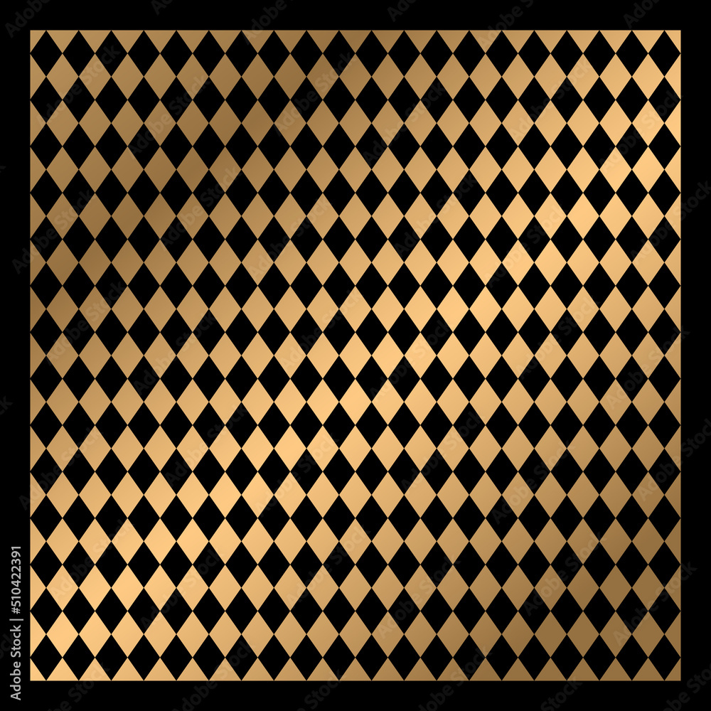 Gold geometric rhombus pattern background. Harlequin check wallpaper. Classic vintage tile concept. Vector Illustration.