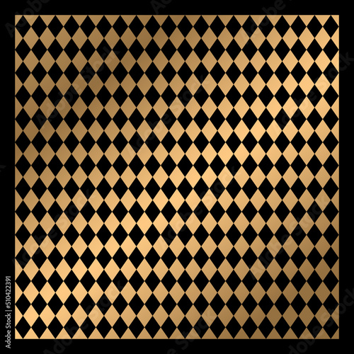 Gold geometric rhombus pattern background. Harlequin check wallpaper. Classic vintage tile concept. Vector Illustration.