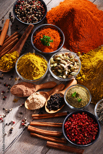 Fototapeta Naklejka Na Ścianę i Meble -  Variety of spices on kitchen table
