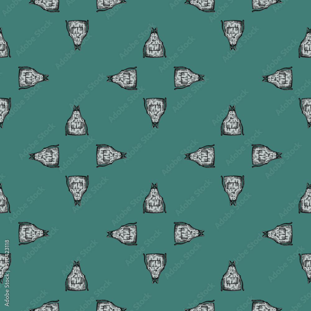 Aprons engraved seamless pattern. Vintage background for kitchen in hand drawn style.