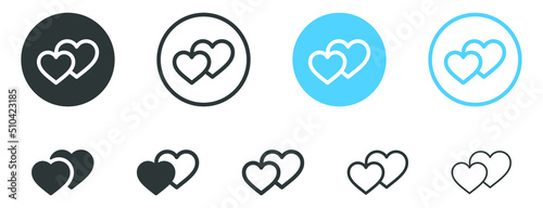 double hearts icon, two hearts symbol sign. favorite heart icon button. save or add to favorites icon, like love symbol in filled, thin line, outline and stroke style for apps and website