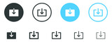 download icon symbol swipe up icon button. Scroll arrow down icon sign - downloading file icon button, save, import icons