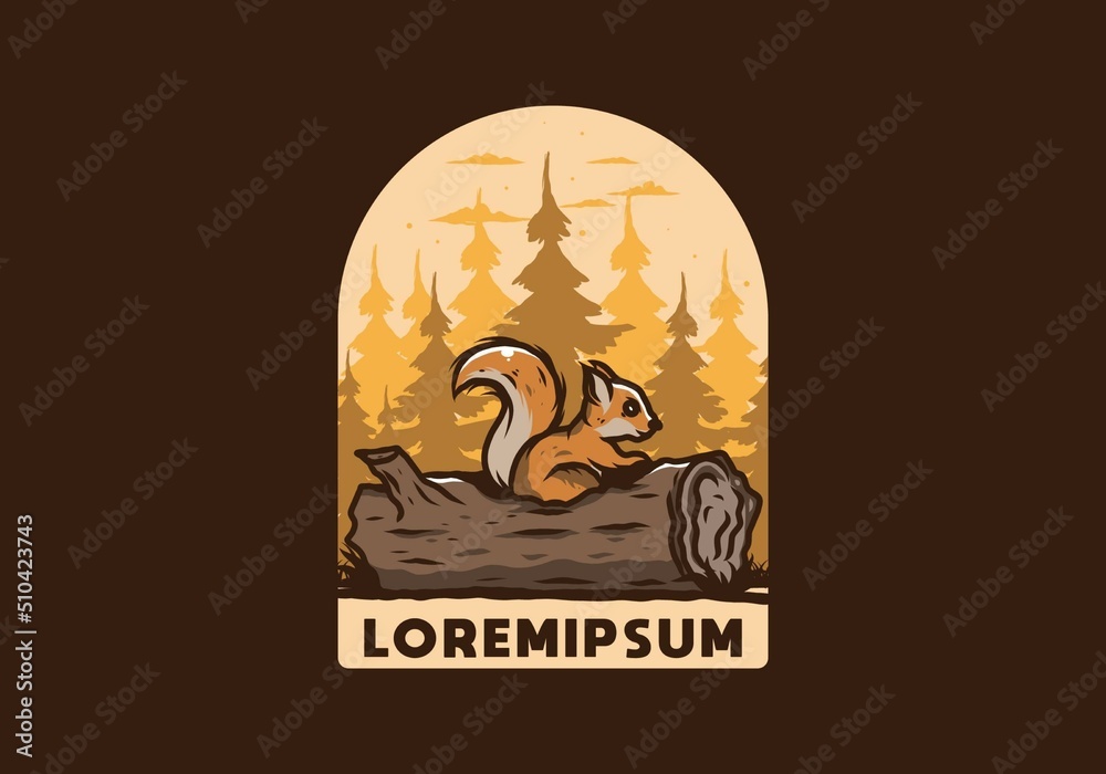 Lonely squirrel hiding in a dead tree trunk illustration