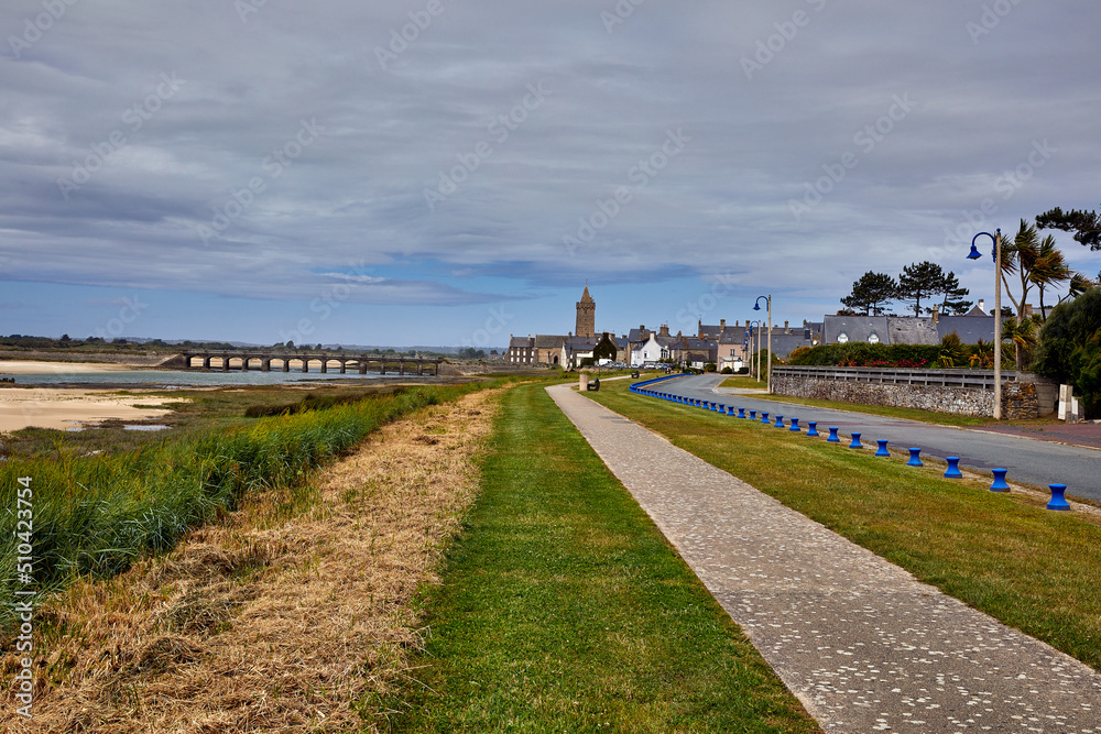 Image of Port Bail, Normandy, France with walk, bridge and church.
