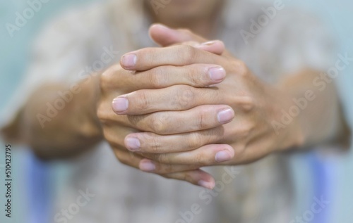 Hand of Asian elder man. Concept of rheumatoid arthritis, osteoarthritis, or joint pain