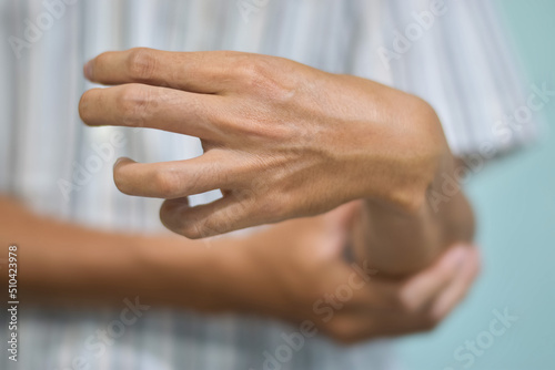 Fingers rigidity, Hand muscles spasm, or Weakness of digits. photo