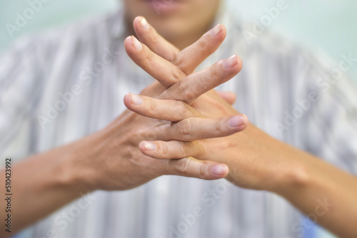 Fototapeta Naklejka Na Ścianę i Meble -  Hand of Asian elder man. Concept of rheumatoid arthritis, osteoarthritis, or joint pain