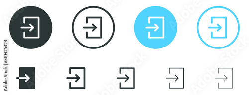 arrow Login account icon - Enter symbol, log in icon button - arrow and door icon entry symbols in filled, thin line, outline and stroke style for apps and website 
