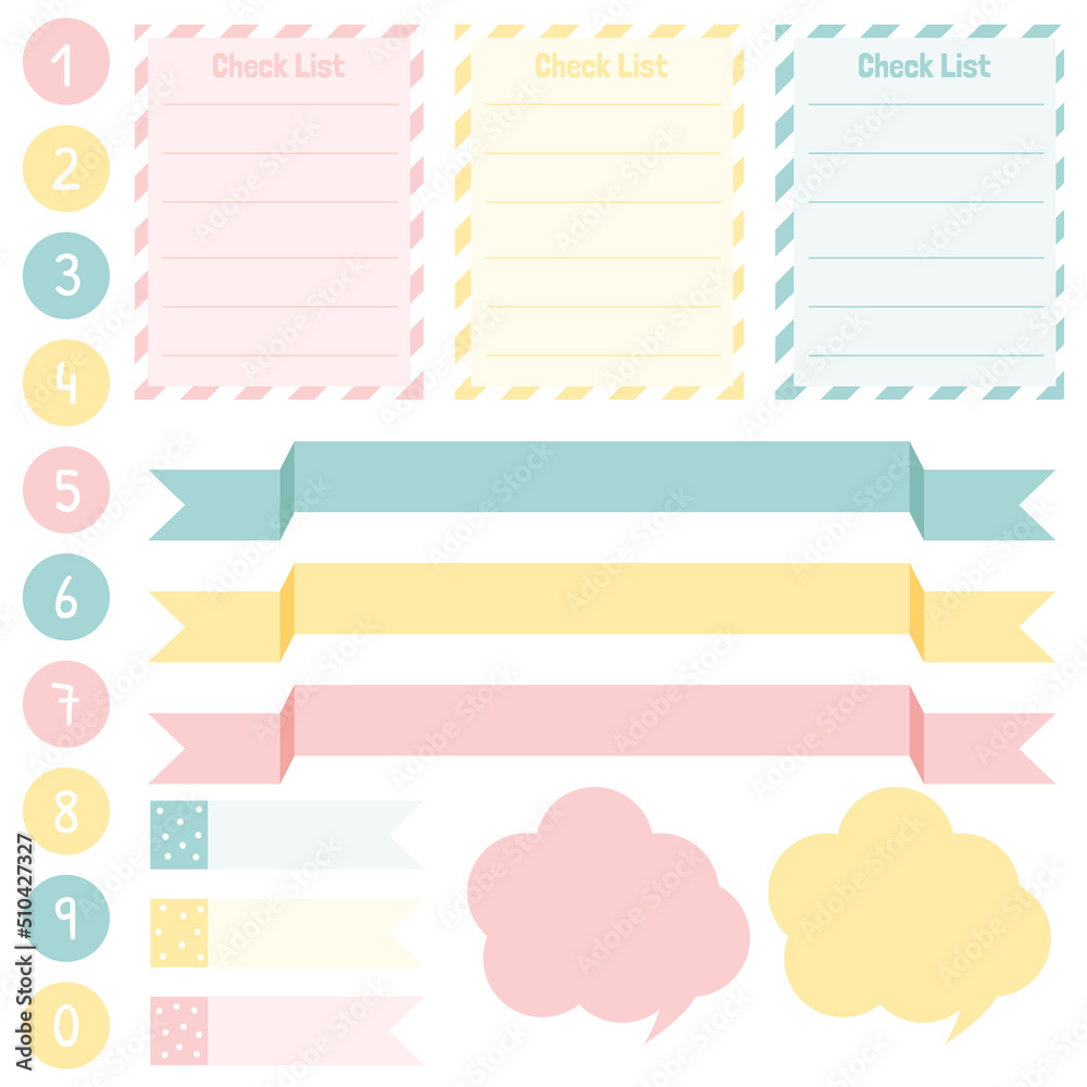 Cute paper notes. Stationary set. Scrapbook notes and cards.Printable planner stickers. To Do List note. Template for your message. Decorative planning element. Vector illustration.